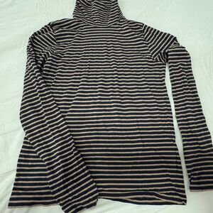 J. Crew Navy and Tan Striped Top